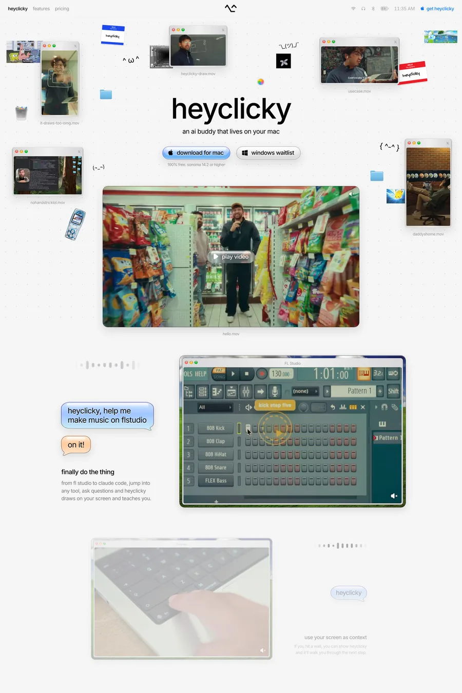 HeyClicky — landing website screenshot