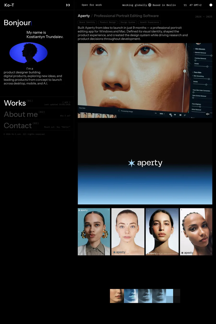 Ko–T — portfolio website screenshot