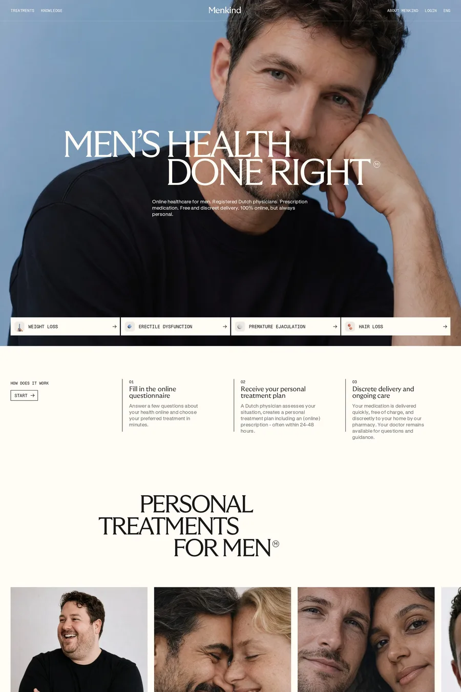 Menkind — landing website screenshot