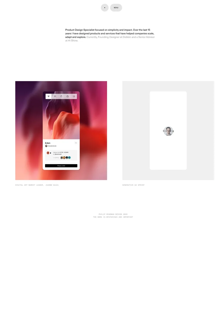 Philip Readman — portfolio website screenshot