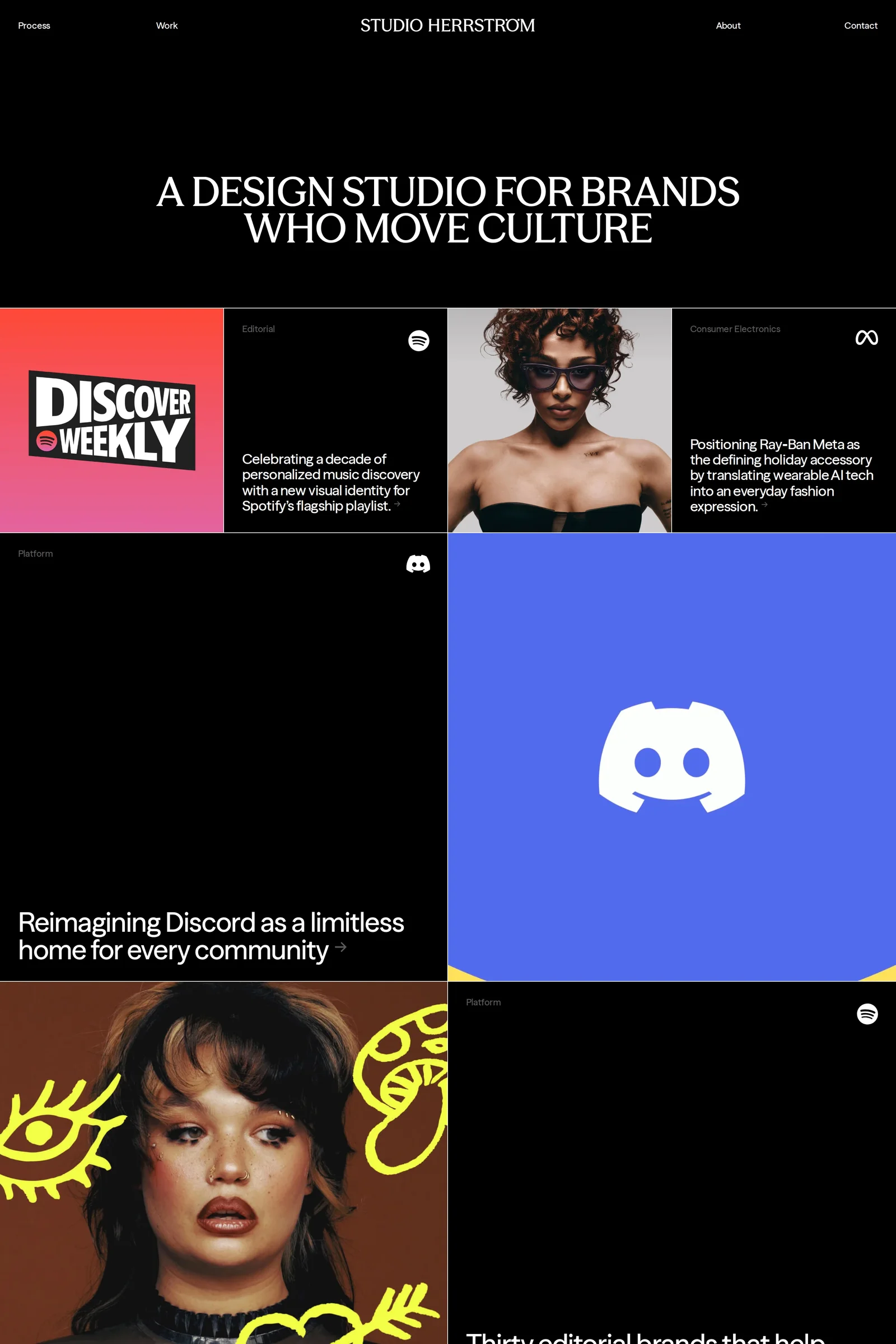STUDIO HERRSTRÖM — screenshot of a dark, typographic design agency site in black