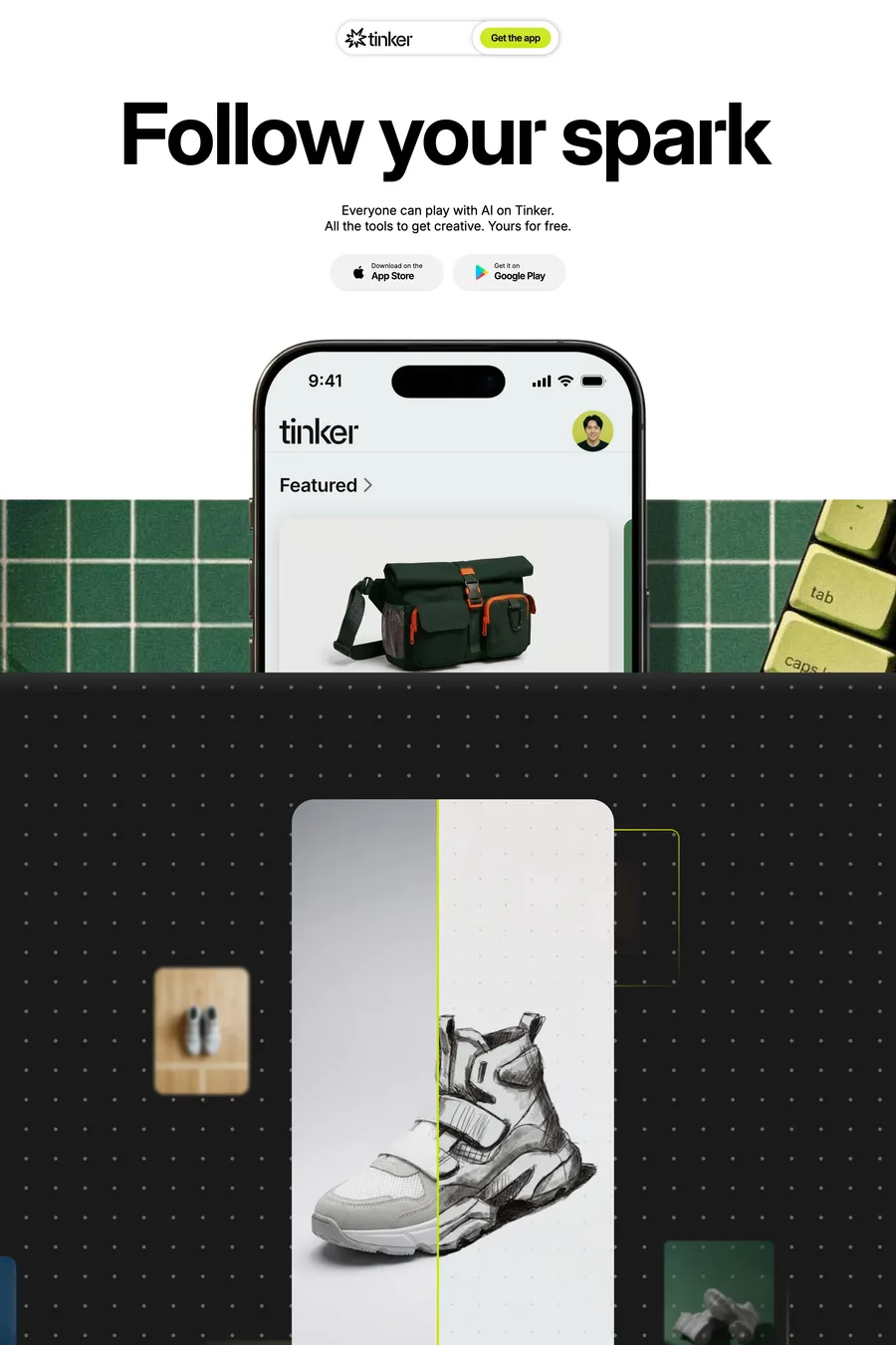 Tinker — landing website screenshot