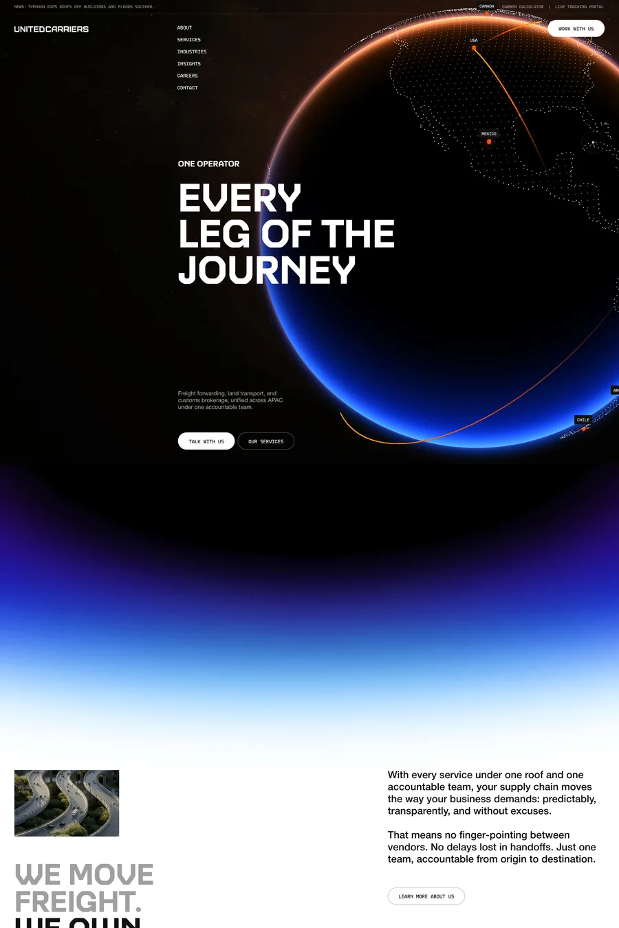 United Carriers — landing website screenshot